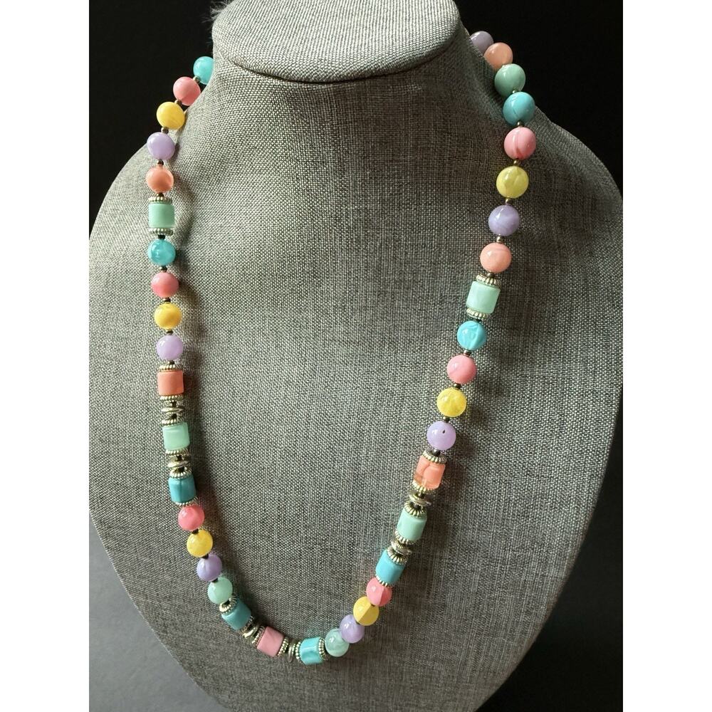 Vintage 80s Lucite Long Necklace Colorful Beaded Bead Fruit Salad 30” Artsy - Picture 1 of 6